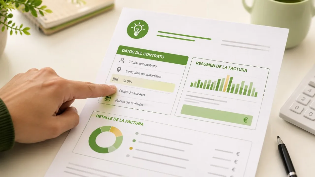 Código CUPS y datos del contrato eléctrico en un documento.