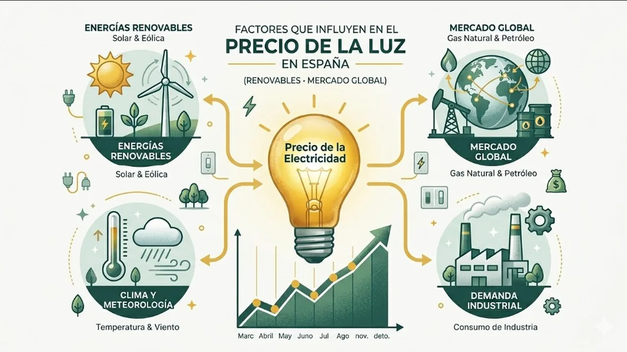 Gráfico de precios de luz y factores del mercado global.